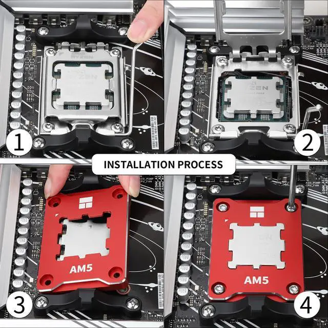 Alt view image 5 of 6 - ASF-Black AM5 CPU Holder, Corrective Anti-Bending Fixing Frame, Full-Fit Fixed Non-Marking Mounter, AM5 Anti-Bending Contact Frame, CPU Cooler Standard Red