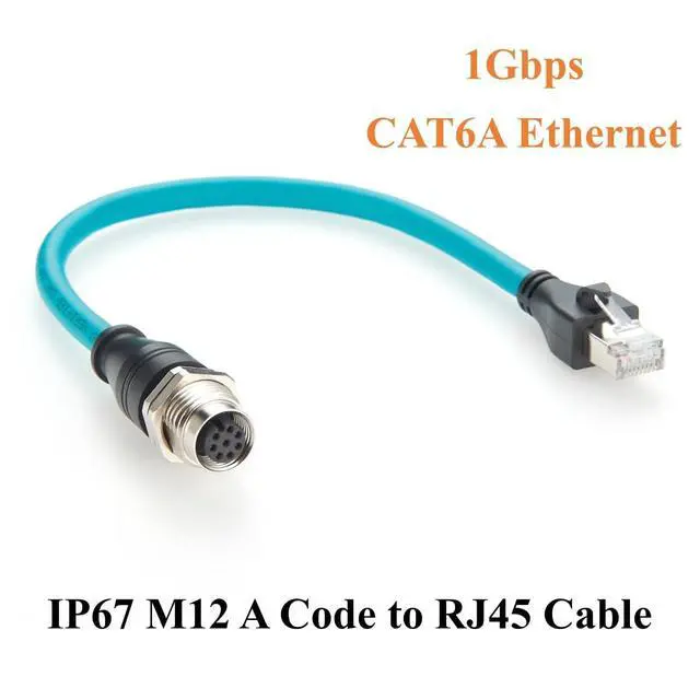 Alt view image 2 of 7 - M12 8Pin A Code Female to RJ45 Male Cable Bulkhead Panel Mount 1Gbps CAT6A Industrial Ethernet Cable IP67 Shielded for Profinet, EtherCAT, PLC, Robotics, GigE Vision Cameras(0.3m)