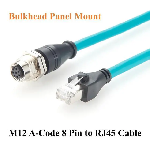 Alt view image 4 of 7 - M12 8Pin A Code Female to RJ45 Male Cable Bulkhead Panel Mount 1Gbps CAT6A Industrial Ethernet Cable IP67 Shielded for Profinet, EtherCAT, PLC, Robotics, GigE Vision Cameras(0.3m)