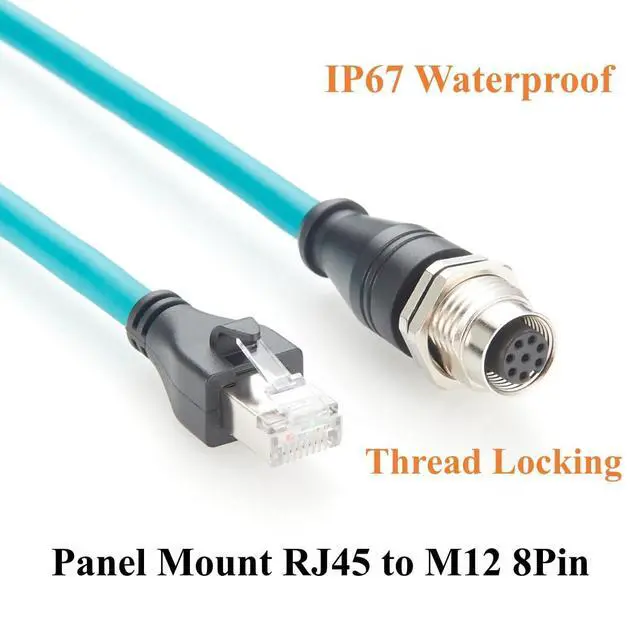 Alt view image 3 of 7 - M12 8Pin A Code Female to RJ45 Male Cable Bulkhead Panel Mount 1Gbps CAT6A Industrial Ethernet Cable IP67 Shielded for Profinet, EtherCAT, PLC, Robotics, GigE Vision Cameras(0.3m)