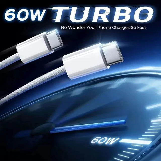 Alt view image 7 of 7 - USB-C to USB-C Cable 60W PD Fast Charging, Nylon Braided Type-C Data Cable, Light Ice Blue
