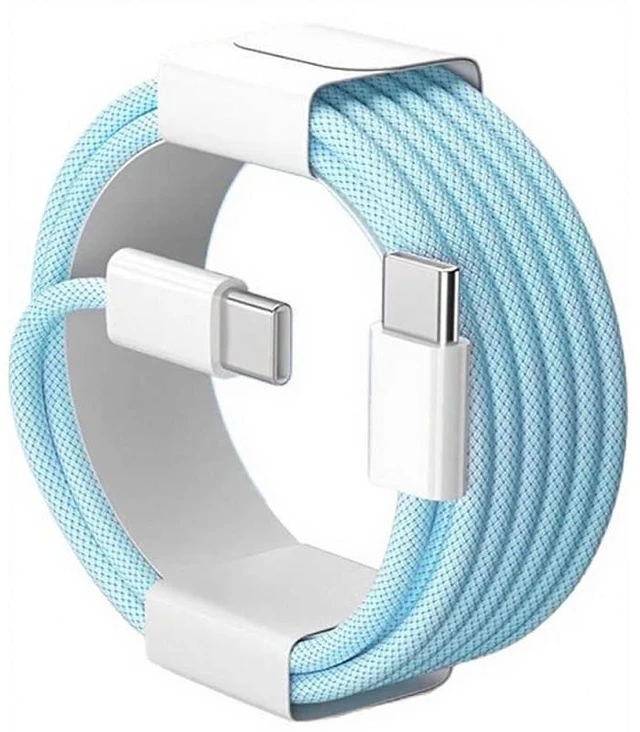 Main image of USB-C to USB-C Cable 60W PD Fast Charging, Nylon Braided Type-C Data Cable, Light Ice Blue