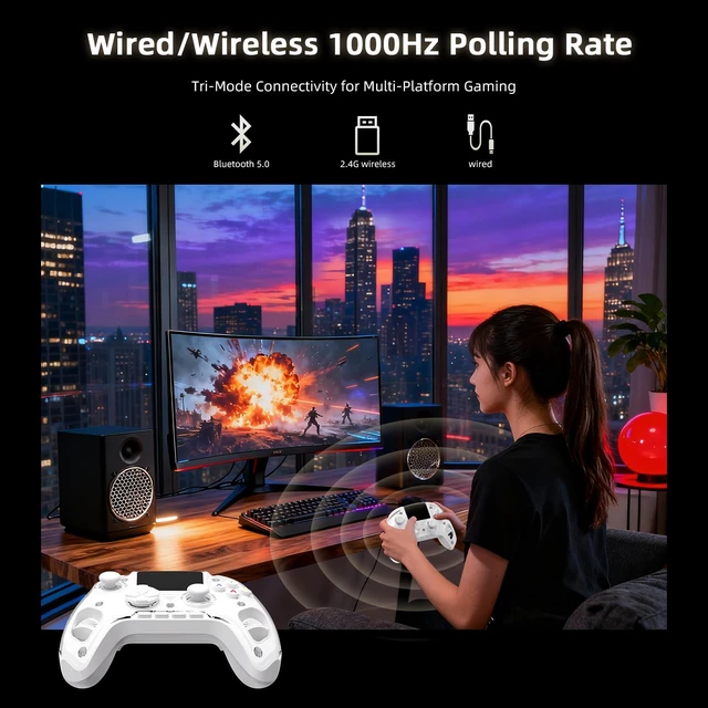 Alt view image 3 of 7 - RG G01 Interactive Screen Wireless Gaming Controller Compatible with PC/Steam/Linux/Android/Switch/IOS 2.4G Wireless Bluetooth Controller Gamepad Hall Effect Triggers(White)