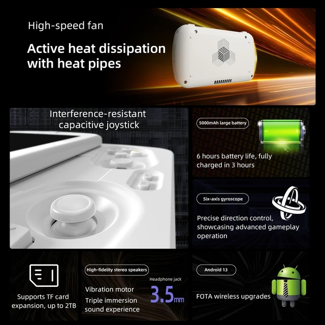 Alt view image 7 of 7 - RG Slide Retro Handheld Game Console , 4.7-inch LTPS in-Cell Screen Capacitive Joystick Android 13 System Support AI Assistant 5G WiFi Bluetooth 5.0 NO Game Card(Black) White