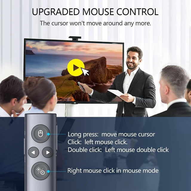 Alt view image 2 of 7 - N95s Presentation Remote, Slide Clicker for PowerPoint Presentations
Digital pointer, spotlight, magnifier works on any screen. Tripleconnect via BT, or plug in the USBC / A. 328ft range
