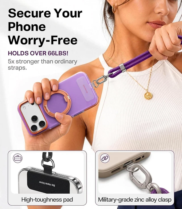 Alt view image 4 of 6 - Phone Lanyard Crossbody, Adjustable Neck Strap, Deep Purple
2 Tether Tabs, Metal Buckles, Anti-Theft, All-Day Comfort, Hands-Free, Universal, Fits iPhone, Samsung, Travel Essentials