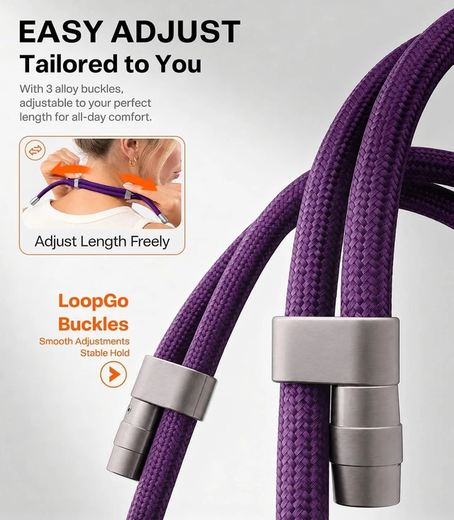 Alt view image 2 of 6 - Phone Lanyard Crossbody, Adjustable Neck Strap, Deep Purple
2 Tether Tabs, Metal Buckles, Anti-Theft, All-Day Comfort, Hands-Free, Universal, Fits iPhone, Samsung, Travel Essentials