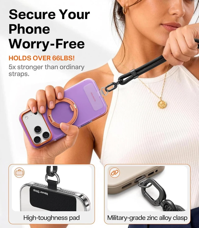 Alt view image 5 of 6 - Phone Lanyard Crossbody, Adjustable Neck Strap, Deep Purple
2 Tether Tabs, Metal Buckles, Anti-Theft, All-Day Comfort, Hands-Free, Universal, Fits iPhone, Samsung, Travel Essentials black