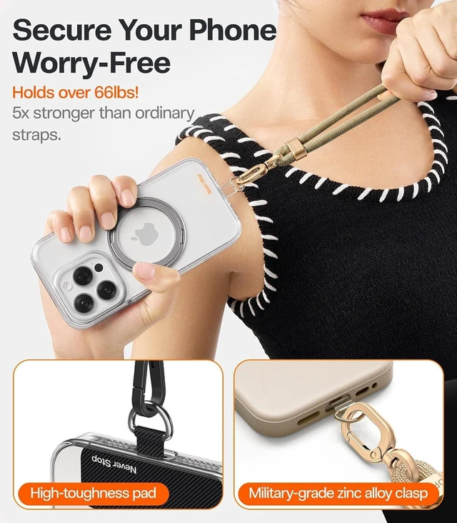 Alt view image 4 of 5 - Phone Lanyard Crossbody, Adjustable Neck Strap, Deep Purple
2 Tether Tabs, Metal Buckles, Anti-Theft, All-Day Comfort, Hands-Free, Universal, Fits iPhone, Samsung, Travel Essentials khaki