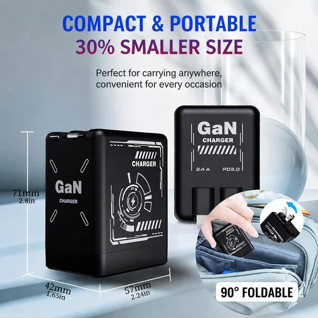 Alt view image 2 of 2 - 120W GaN Fast Wall Charger, Multi-Protocol Fast Charging Adapter for Laptops, Tablets & Smartphones, Built-in Retractable Cable, Compact Design, US Plug