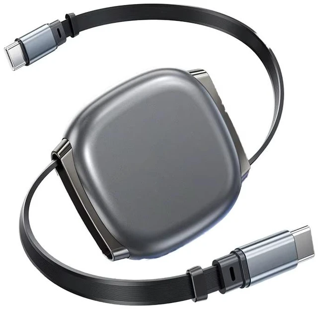 Alt view image 3 of 6 - 100W USB C to USB C Fast Charging Retractable Cable, 1m Type-C Charging Cord with Retractable Reel, Pure Copper Conductors, PVC/ABS Housing, Flat Cable, Compact & Tangle-Free WHITE