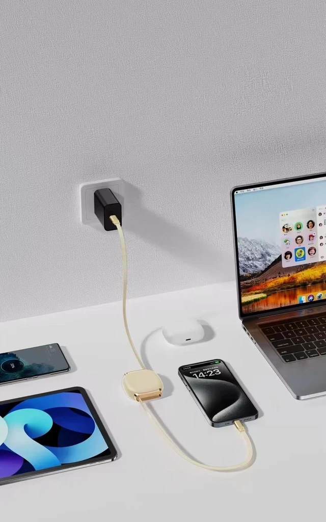 Alt view image 6 of 6 - 100W USB C to USB C Fast Charging Retractable Cable, 1m Type-C Charging Cord with Retractable Reel, Pure Copper Conductors, PVC/ABS Housing, Flat Cable, Compact & Tangle-Free WHITE