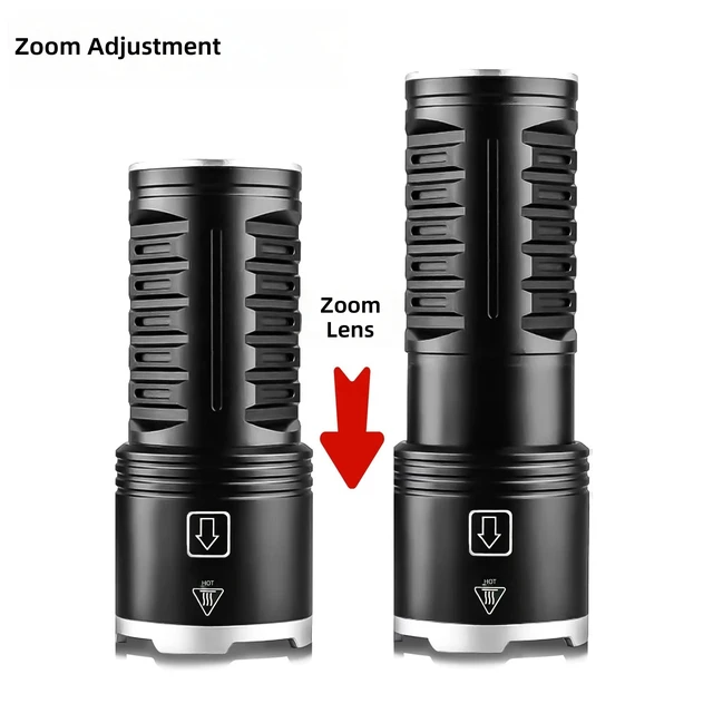 Alt view image 4 of 6 - 30W LED High-Power Flashlight, Aluminum Alloy Body, Built-in 3x 18650 Batteries (6000mAh), USB-C Rechargeable, IP55 Waterproof, Telescopic Zoom Focus, for Camping & Outdoor