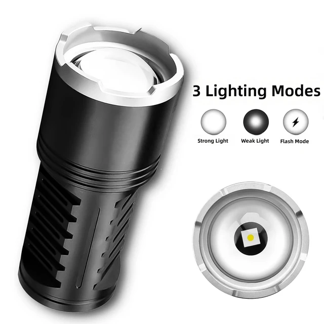 Alt view image 3 of 6 - 30W LED High-Power Flashlight, Aluminum Alloy Body, Built-in 3x 18650 Batteries (6000mAh), USB-C Rechargeable, IP55 Waterproof, Telescopic Zoom Focus, for Camping & Outdoor