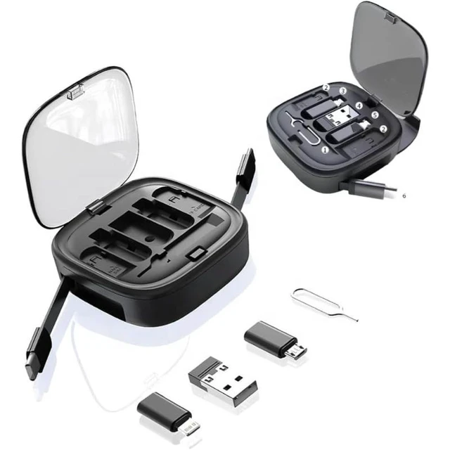 Alt view image 4 of 6 - The end of "which cable did I forget?" This compact storage box gathers everything you need to stay charged in one place: a built-in retractable cable plus a set of interchangeable adapters, all organ