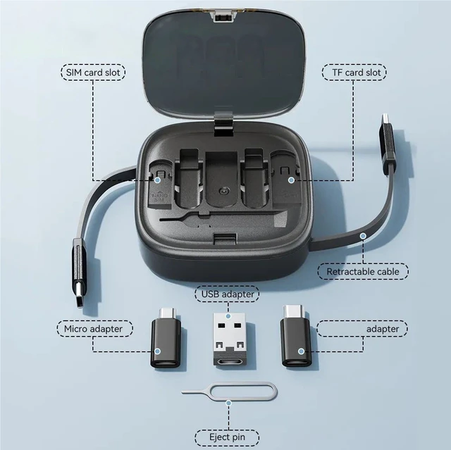 Alt view image 6 of 6 - The end of "which cable did I forget?" This compact storage box gathers everything you need to stay charged in one place: a built-in retractable cable plus a set of interchangeable adapters, all organ
