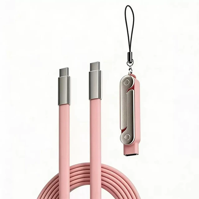 Alt view image 4 of 6 - 240W USB C to USB C Fast Charging Cable 6-Pack (6 Colors), Soft Silicone Cord, Comfortable Touch, with Detachable Phone Stand, for Gaming & Desk Setup, Hands-Free Viewing, for Laptop/Tablet/Phone