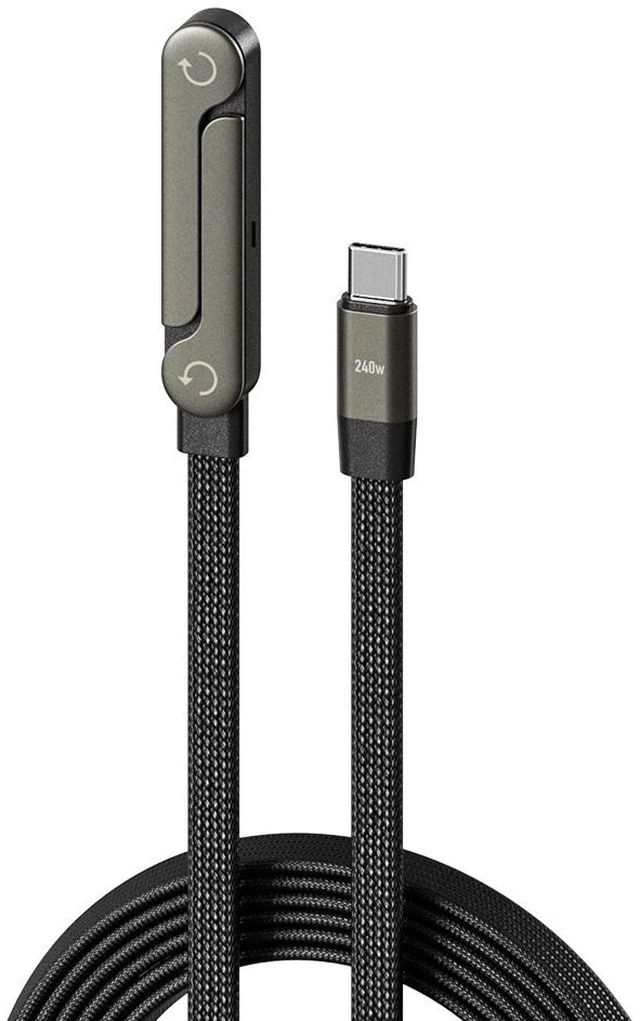 Main image of 240W USB C to USB C Fast Charging Cable, Nylon Braided Cord with 90° Elbow 360° Rotating Connector, Multi-Angle Design, Built-in Phone Stand, for iPhone 15 Gaming, Desk Setup & Printer-5pcs