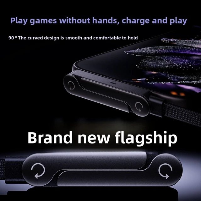 Alt view image 4 of 4 - 240W USB C to USB C Fast Charging Cable, Nylon Braided Cord with 90° Elbow 360° Rotating Connector, Multi-Angle Design, Built-in Phone Stand, for iPhone 15 Gaming, Desk Setup & Printer-5pcs