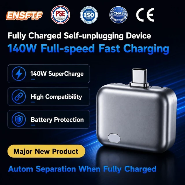 Alt view image 3 of 7 - 140W Smart Auto Stop Charging Adapter, USB-C Fast Charger with Physical Cut-Off, Automatic Power-Off Timer for Phone, Tablet & All USB Devices, Prevents Overcharging, Extends Battery Life