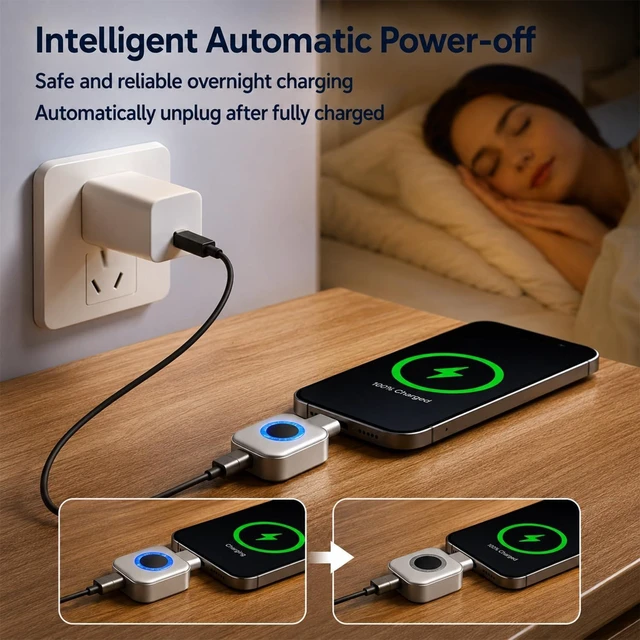 Alt view image 4 of 7 - Smart Auto Stop Charging Adapter, 140W Auto Shut Off Phone Charger, Plug and Play for Laptop, Pad, iPhone, Tablet Overnight Safe, Prevent Battery Aging (1Pcs)
