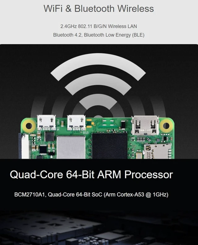 Alt view image 6 of 6 - Pi Zero 2 WH-Pi Zero 2 W with Color Pre Soldered Header, 1GHz Quad-Core Arm Cortex-A53 CPU, WiFi & Bluetooth 4.2 BLE, Five Times Faster