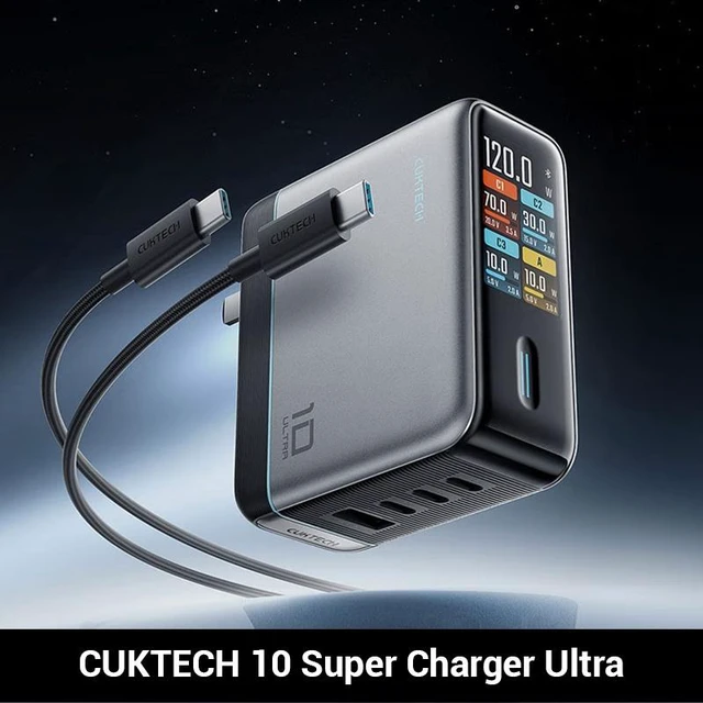 Main image of CUKTECH 10 Super Charger Ultra GaN 120W Fast Charger, 100W Max Single Port, 3x USB-C + 1x USB-A, Color Display with Real-Time Per-Port Power Readout, for Laptop, Tablet & Phone