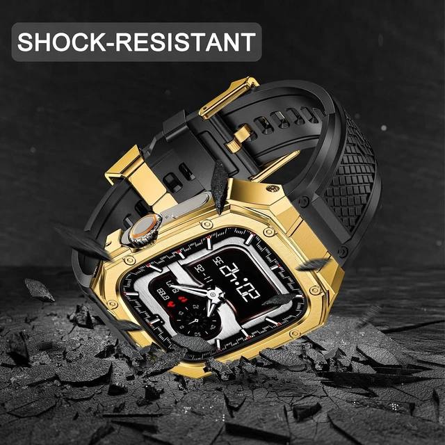 Alt view image 7 of 7 - SUPLINK for Apple Watch Ultra 2 Bands/4/1/Apple Ultra Watch 3 Bands for Men
Silicone Band with Stainless Steel Rugged Case Protective Bumper for iWatch Bands Men, Gold