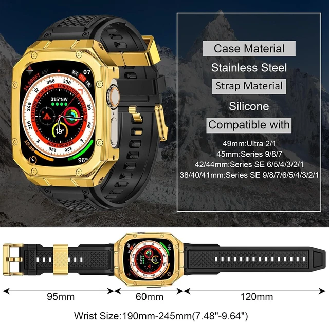 Alt view image 2 of 7 - SUPLINK for Apple Watch Ultra 2 Bands/4/1/Apple Ultra Watch 3 Bands for Men
Silicone Band with Stainless Steel Rugged Case Protective Bumper for iWatch Bands Men, Gold