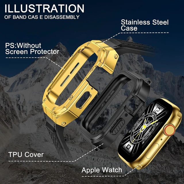 Alt view image 3 of 7 - SUPLINK for Apple Watch Ultra 2 Bands/4/1/Apple Ultra Watch 3 Bands for Men
Silicone Band with Stainless Steel Rugged Case Protective Bumper for iWatch Bands Men, Gold