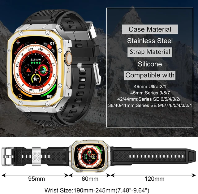 Alt view image 4 of 7 - SUPLINK for Apple Watch Ultra 2 Bands/4/1/Apple Ultra Watch 3 Bands for Men
Silicone Band with Stainless Steel Rugged Case Protective Bumper for iWatch Bands Men, Gold Silver/Gold-49