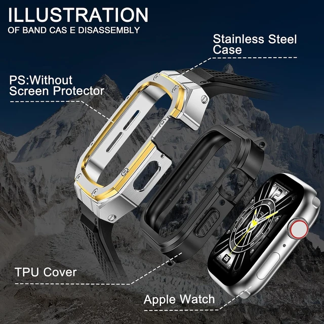 Alt view image 3 of 7 - SUPLINK for Apple Watch Ultra 2 Bands/4/1/Apple Ultra Watch 3 Bands for Men
Silicone Band with Stainless Steel Rugged Case Protective Bumper for iWatch Bands Men, Gold Silver/Gold-49