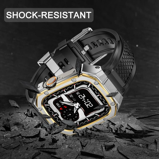 Alt view image 5 of 7 - SUPLINK for Apple Watch Ultra 2 Bands/4/1/Apple Ultra Watch 3 Bands for Men
Silicone Band with Stainless Steel Rugged Case Protective Bumper for iWatch Bands Men, Gold Silver/Gold-49