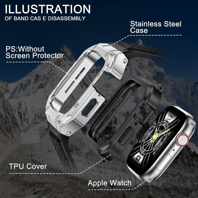 Alt view image 5 of 7 - SUPLINK for Apple Watch Ultra 2 Bands/4/1/Apple Ultra Watch 3 Bands for Men
Silicone Band with Stainless Steel Rugged Case Protective Bumper for iWatch Bands Men, Gold Silver-49