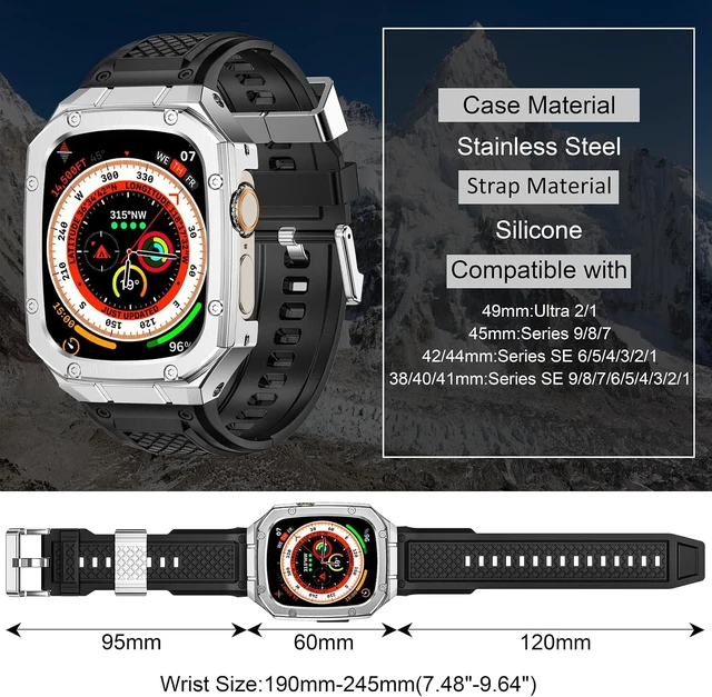 Alt view image 3 of 7 - SUPLINK for Apple Watch Ultra 2 Bands/4/1/Apple Ultra Watch 3 Bands for Men
Silicone Band with Stainless Steel Rugged Case Protective Bumper for iWatch Bands Men, Gold Silver-49