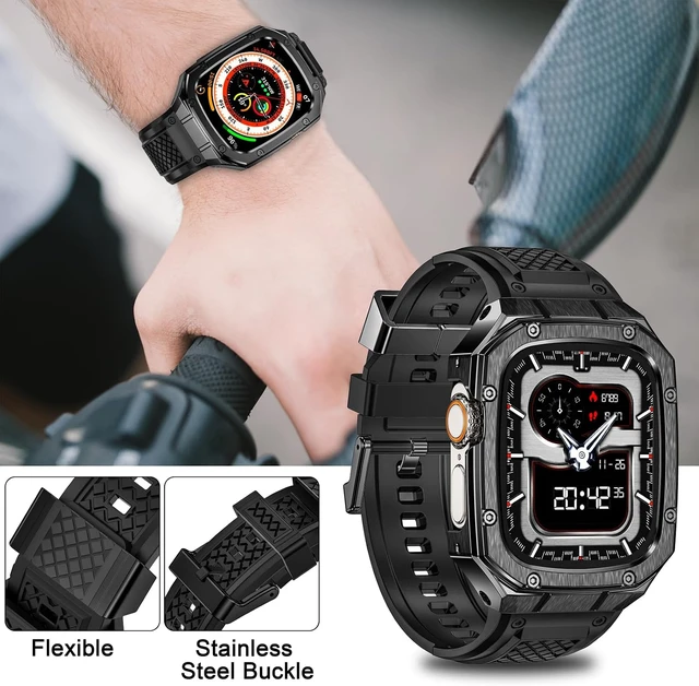 Alt view image 2 of 7 - SUPLINK for Apple Watch Ultra 2 Bands/4/1/Apple Ultra Watch 3 Bands for Men
Silicone Band with Stainless Steel Rugged Case Protective Bumper for iWatch Bands Men, Gold Black-49