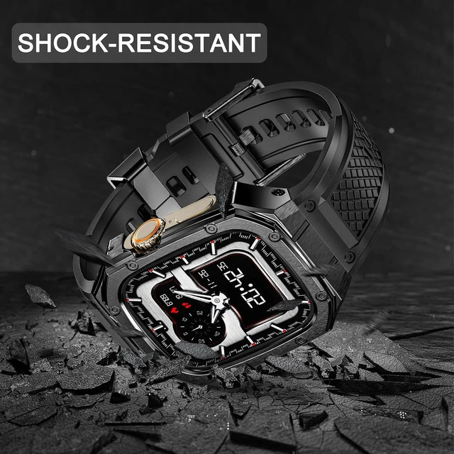 Alt view image 3 of 7 - SUPLINK for Apple Watch Ultra 2 Bands/4/1/Apple Ultra Watch 3 Bands for Men
Silicone Band with Stainless Steel Rugged Case Protective Bumper for iWatch Bands Men, Gold Black-49