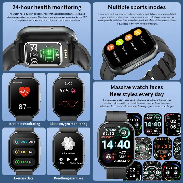 Alt view image 5 of 5 - D12 Smart Watch, 2.01" HD Square Screen, Bluetooth Calling, Heart Rate Blood Oxygen & Sleep Monitoring, Multiple Sports Modes, Weather Display, Step & Calorie Tracking, for iOS & Android WHITE