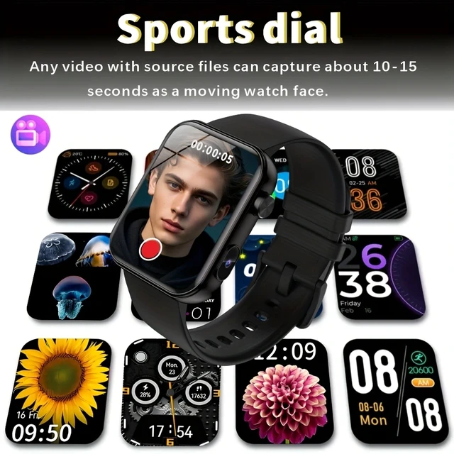 Alt view image 4 of 6 - P51 Square Smart Watch for Men Women, BT Call, Camera Photo Video Recording, Local Music Player, Sports Fitness Modes, Smartwatch for iOS Android