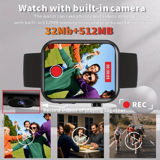 Alt view image 5 of 6 - P51 Square Smart Watch for Men Women, BT Call, Camera Photo Video Recording, Local Music Player, Sports Fitness Modes, Smartwatch for iOS Android