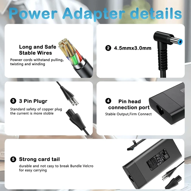 Alt view image 2 of 7 - 150W 135W Charger Compatible with HP Gaming Laptop 4.5x3.0mm Round Blue Tip
ZBook 15 16 17 15U 15V Fury G7 G8 Studio G9 G8 G7 G6 G5 G4 G3 OMEN Victus Pavilion AC Adapter | 19.5V 7.7A Power Supply Cord