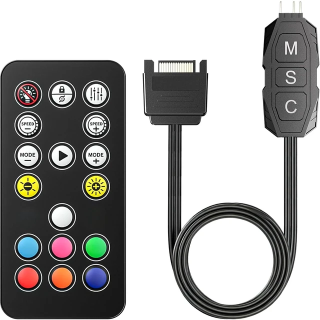 Main image of ARGB Controller Kit with 17 Key Remote Control, Mini RGB PC Fans Controller Kit - Multiple Lighting Modes Control for RGB Case Fans, ARGB Splitter, PC LED Strip, Air Cooler (SATA Power)-3pcs