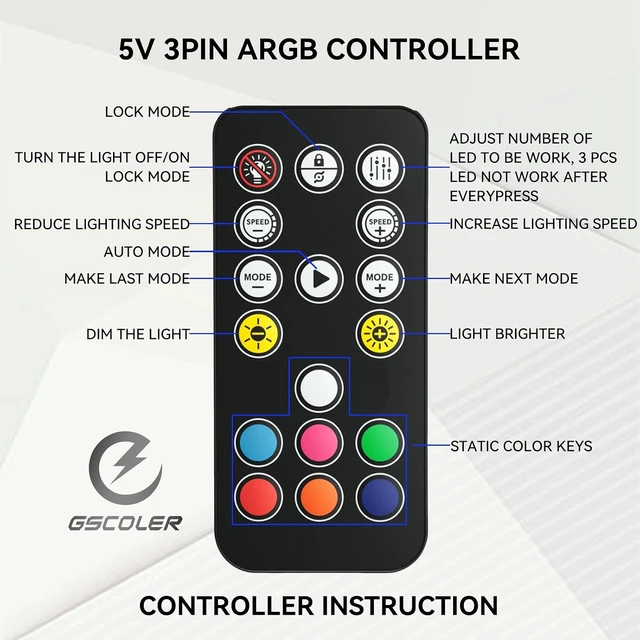 Alt view image 3 of 7 - ARGB Controller Kit with 17 Key Remote Control, Mini RGB PC Fans Controller Kit - Multiple Lighting Modes Control for RGB Case Fans, ARGB Splitter, PC LED Strip, Air Cooler (SATA Power)-3pcs