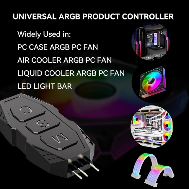 Alt view image 6 of 7 - ARGB Controller Kit with 17 Key Remote Control, Mini RGB PC Fans Controller Kit - Multiple Lighting Modes Control for RGB Case Fans, ARGB Splitter, PC LED Strip, Air Cooler (SATA Power)-3pcs