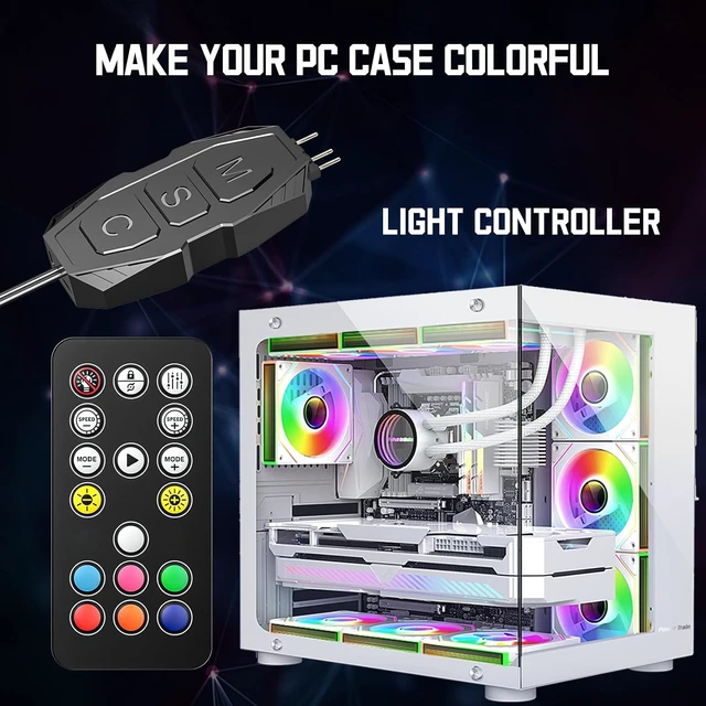 Alt view image 5 of 7 - ARGB Controller Kit with 17 Key Remote Control, Mini RGB PC Fans Controller Kit - Multiple Lighting Modes Control for RGB Case Fans, ARGB Splitter, PC LED Strip, Air Cooler (SATA Power)-3pcs