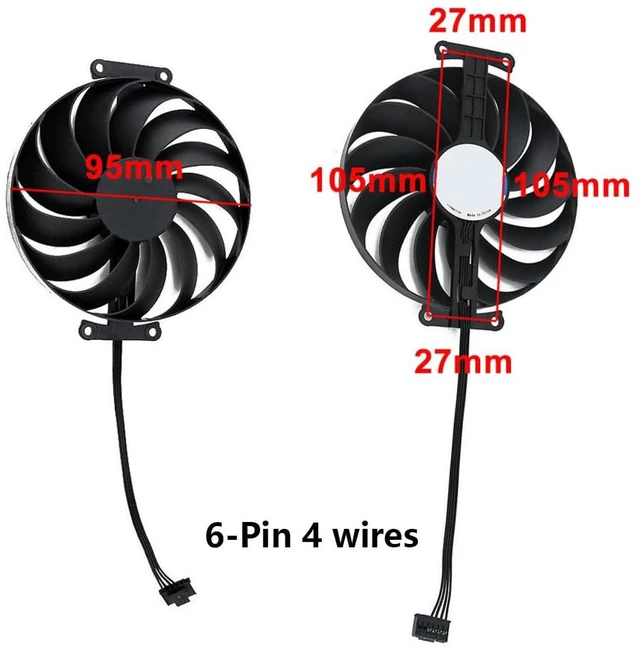 Alt view image 2 of 6 - Graphics Card Cooling Fans Suitable for ASUS Phoenix GTX 1650 RTX 3050 3060 RX 6400 Series FDC10U12D9-C 95mm 12V 0.45A 6 Pin 4 Wires Desktop Video Card Cooler Fans GPU Fan