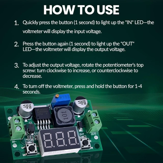 Alt view image 4 of 7 - 10PCS LM2596 DC-DC Buck Power Converter Module, Adjustable Voltage Regulator 4-40V to 1.25-37V Buck Converter with LED Voltmeter Display