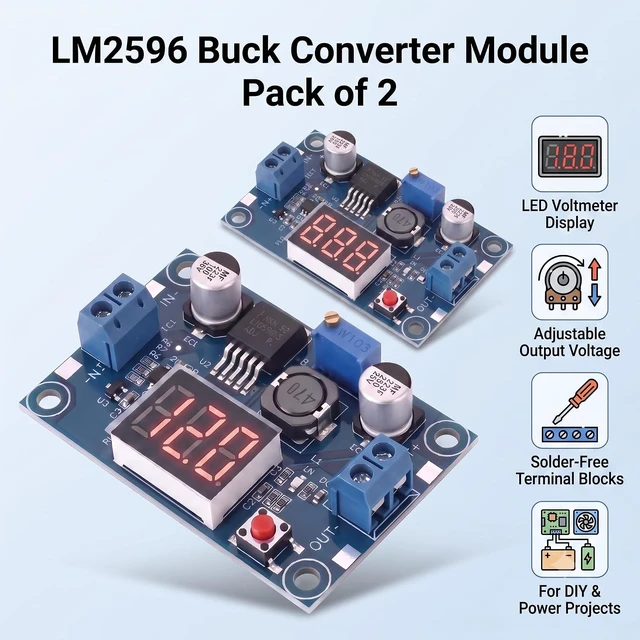 Alt view image 5 of 7 - 10PCS LM2596 DC-DC Buck Converter Module Adjustable Step-Down Vol with LED
Regulator 4.0-40V Input to 1.25-37V Output, 3A Peak Power Module with LED Voltmeter Display