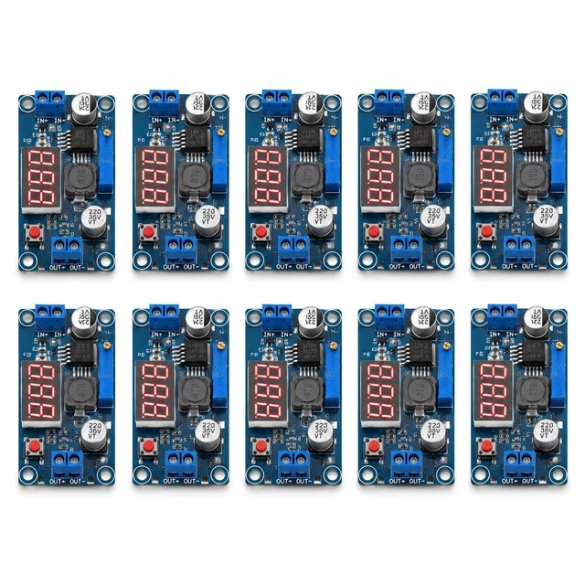 Main image of 10PCS LM2596 DC-DC Buck Converter Module Adjustable Step-Down Vol with LED
Regulator 4.0-40V Input to 1.25-37V Output, 3A Peak Power Module with LED Voltmeter Display
