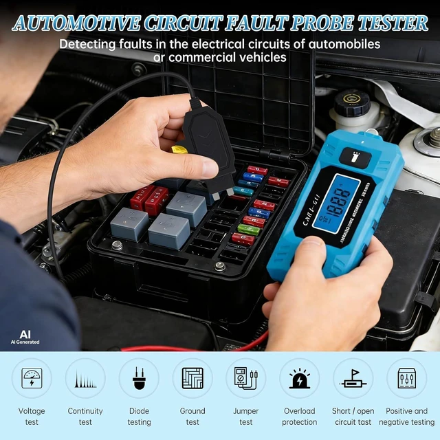 Alt view image 4 of 7 - Car Fuse Tester,Automotive Circuit Tester(0.01A~19.99A) with Battery
Automotive Circuit Fault Probe Tester with Led Display & Front Lighting,Max Load 20a 48v/10s for Various Vehicles